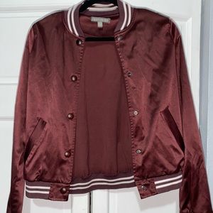 Burgundy Buttoned Bomber Jacket w/ Pockets
